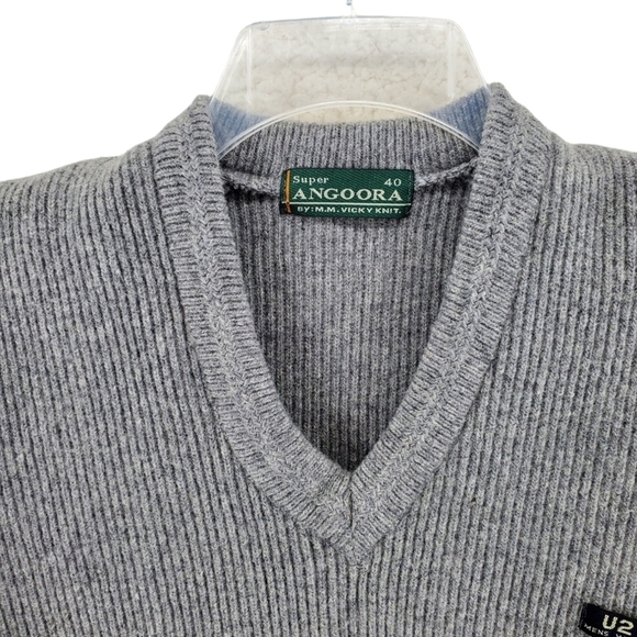 Vtg 90s Y2K Preppy Dad Sweater Vest Pullover Gray V-Neck Mens 40 Super Angoora - Picture 3 of 9